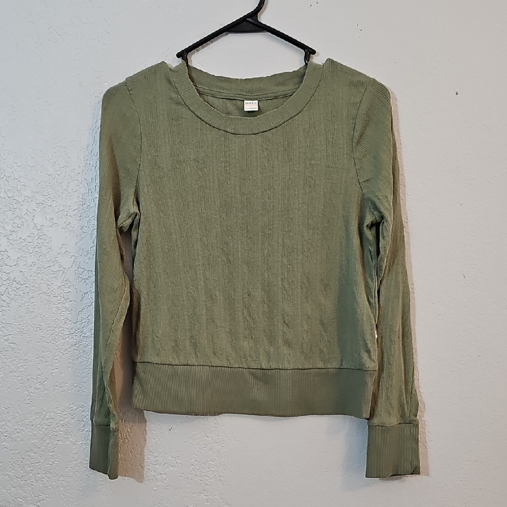 Only By Old Navy Long Sleeve Knit Top Olive Green Womens Small Cropped